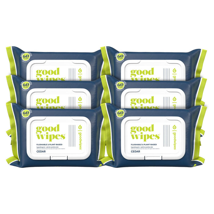 Goodwipes Flushable Butt Wipes Made with Vitamin E & Aloe – Soft & Gentle Wet Wipe Dispenser for Home Use, Septic & Sewer Safe – Largest Adult Toilet Wipes – Cedar, 360 count (6 packs)