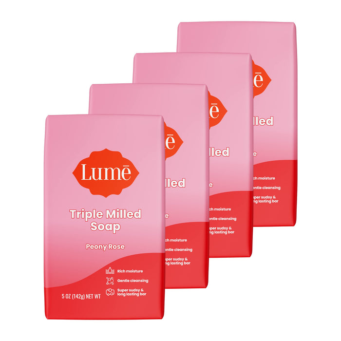 Lume Triple Milled Soap - Rich Moisture & Gentle Cleansing - Paraben Free, Phthalate Free, Skin Safe - 5 ounce (Pack of 4) (Peony Rose)