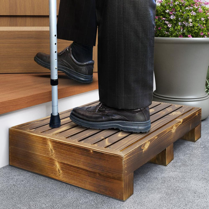 URFORESTIC Solid Wood Indoor/Outdoor 3 1/2" High Riser Step - Non-Slip All Weather Top & Feet Mobility Assistance