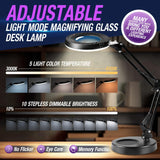 12X Magnifying Glass with Light and Stand, 2-in-1 Desk Magnifying Glass with Clamp, 5 Color Modes LED Desk Lamp Hands Free, Adjustable Lighted Magnifying Glass for Craft Reading Repair Close Work