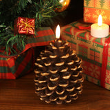 Wondise Flameless Candles with Timer, Battery Operated Flickering 3D Wick Real Wax Pine Cone Candles for Christmas Indoor Decoration, Set of 2, Brown(D3.5 x H6 Inch)