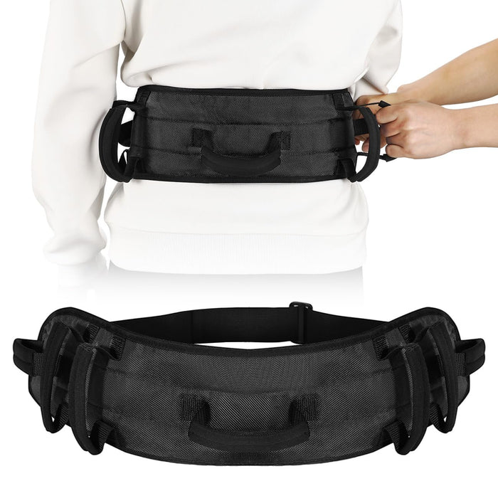 Rhino Valley Gait Belt Transfer Belt for Senior with 7 Handles, Lift Belt with Quick Release Buckle, 59" Anti-Slip Transfer Boards Belt for Elderly, Medical Nursing Safety Patient Assist, Black+Black