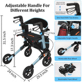 Aojin Rollator Walker for Seniors, Lightweight Foldable All Terrain Rolling Walker with seat, Aluminum Walkers with 8 inch Rubber Wheels, Handles and Backrest for Seniors and Adult