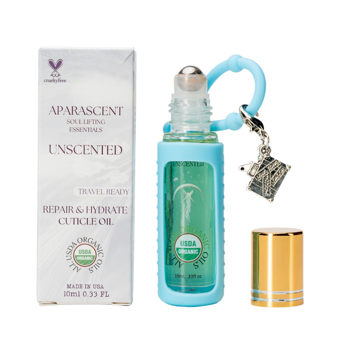 Aparascent Unscented Cuticle Oil Organic Roll-On - Hydration & Strength w/Coconut MCT, Jojoba & Rosehip for Dry Nails - Travel-Ready Roller, Moisturizing Boost Serum Treatment for Radiant Nail Growth