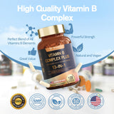 13-in-1 Vitamin B Complex Plus with Vitamin B1, B2, B3 (Niacinamide), B4, B5, B6, B7 (Biotin), B8 (Inositol), B9 (Folate), B12, C, D3, K2 - Energy, Nerve, Immune, Skin Support - 120 Vegan Capsules