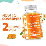 Vitamatic 2 Pack Turmeric Gummies with Ginger & Black Pepper Extract - 95% Curcuminoids - 60 Vegan Gummies