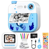 Kids Camera Instant Print - 1080P Digital Video Instant Camera for Kids, Christmas Birthday Gifts for Girls Boys Age 3-12, Toddler Cameras with 3 Rolls No Ink Print Paper & 32g SD Card -Shark