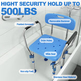 UGarden FSA/HSA Eligible Upgraded Stainless Steel Shower Chair Seat, 500LBS Shower Chair for Inside Shower with Padded Armrests&Back, Adjustable Bath Chair, Anti-Slip Handicap Shower Stool for Elderly