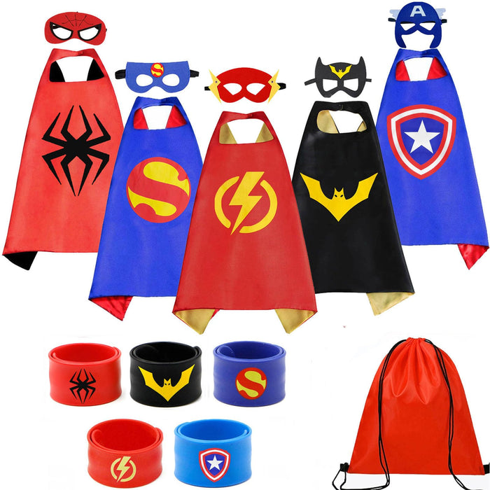 KARAZZO Superhero Capes Set and Wristbands Kids Costumes Halloween Christmas Cosplay Dress Up for Boys (5-PACK CAPES SET)