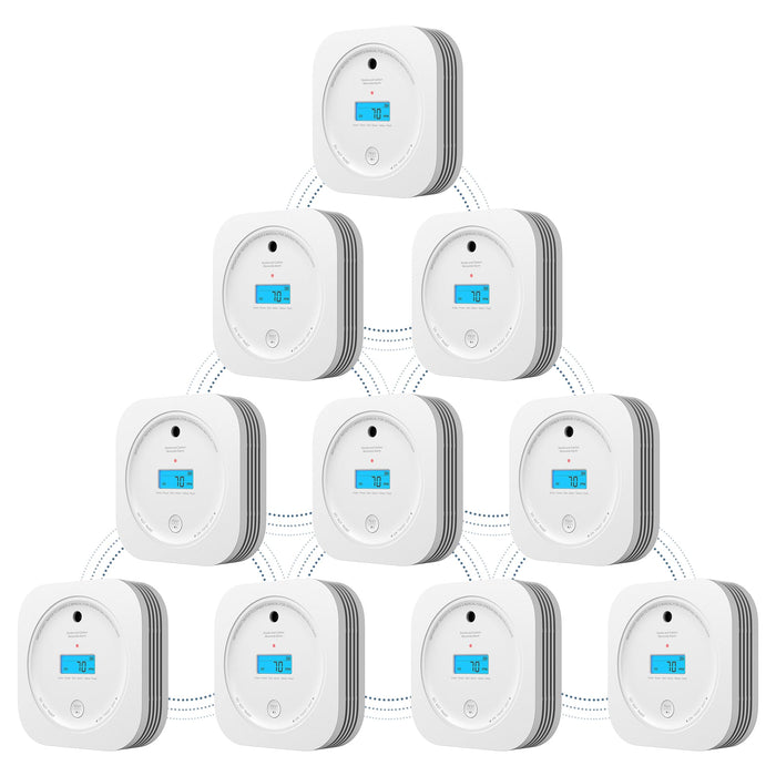 AEGISLINK Interlinked Smoke Carbon Monoxide Detector Combo, Smoke and CO Detector Battery Powered, Wireless Interconnected Smoke and CO Alarm, Digital Display, SC-RF200, 10-Pack