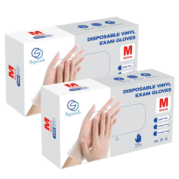squish Disposable Gloves, Clear Vinyl Gloves Latex Free Powder-Free Glove Cleaning Glove Health Gloves for Kitchen Cooking Food Handling, 100PCS*2Pack, Medium