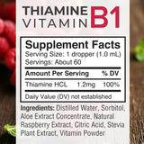 Sapir Naturals Vitamin B1 Liquid Drops 2 oz - Thiamine B1 Supplement - Raspberry Flavor - Boost Energy and Promote Nervous System Health - Made in USA