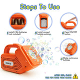 Bubble Maker for Kids, Durable and Portable Automatic Bubble Machine, Automatic 20000+ Bubble Machine for Christmas, Parties, Suitable for Indoor and Outdoor, orange Fansteck