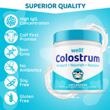 well! Colostrum Supplement for Gut Health, Hair Growth,Beauty & Immune Support - Easy to Mix Grass-Fed Bovine Colostrum Powder - Antioxidants - High IgG Plus ImmunoLin, Unflavored, 60 Servings