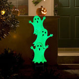 Joliyoou Halloween Yard Stake, 38.6" Glow in The Dark Metal Stacked Ghost with Green Fluorescent Layer, Halloween Yard Sign Stakes for Outdoor Front Yard Lawn Garden Decorations