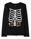 The Children's Place Girls' All Holidays Long Sleeve Graphic T-Shirts, Halloween Skeleton Candy-Glow, X-Large