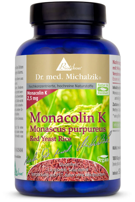 Monacolin K [Monakolin] Dr. Michalzik | Daily Dose - Monascus Extract [67.39 mg] of which Monacolin K [2.5 mg] | Monacolin K from Red Ferment Rice - No Additives - by BIOTIKON®