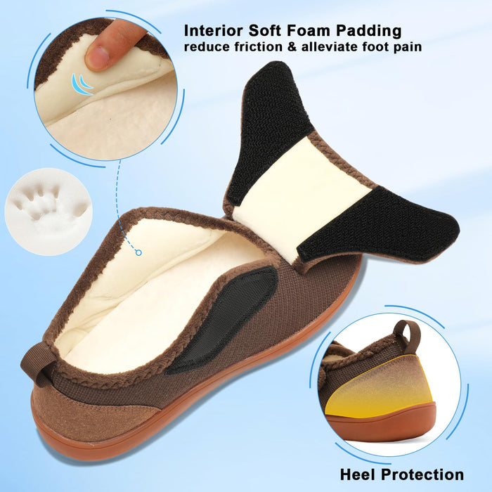 Scurtain Men Wide Diabetic Slippers Wide Width Orthopedic Shoes Swollen Feet Hospital Socks Shoes for Elderly Men Casual Walking Shoes Brown Size