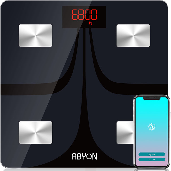 ABYON Bluetooth Smart Bathroom Scale for Body Weight Digital Body Fat Scale,Auto Monitor Body Weight,Fat,BMI,Water, BMR, Muscle Mass with Smartphone APP,Fitness Health Scale