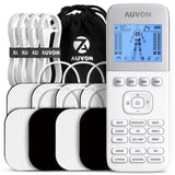 AUVON 4 Outputs 24 Modes Rechargeable TENS Unit EMS Muscle Stimulator, Handheld Electrotherapy Device for Pain Relief, TENS Machine with Long Lasting Battery Life, 8 Electrode Pads