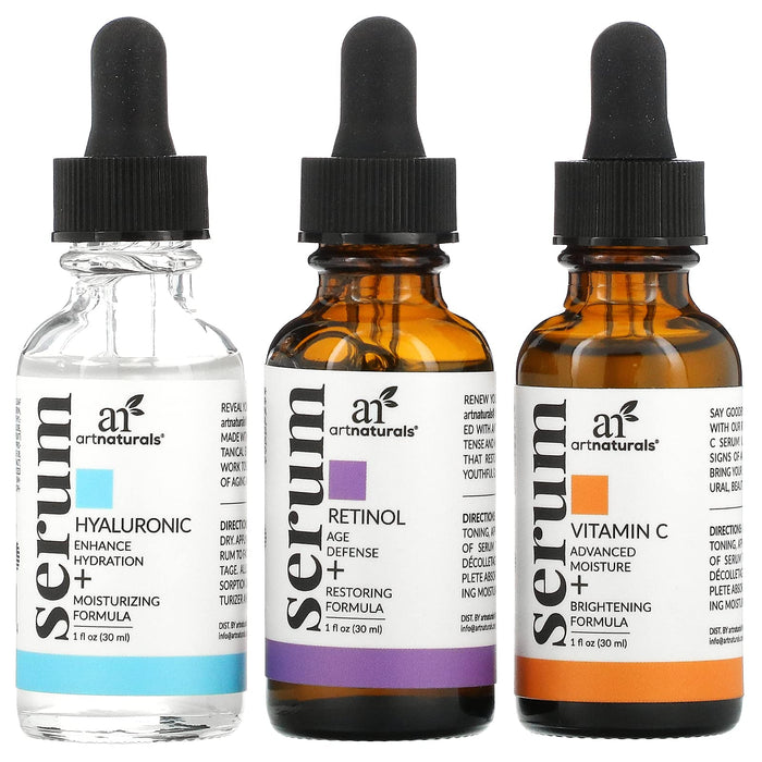 artnaturals Anti-Aging-Set with Vitamin-C Retinol and Hyaluronic-Acid - (3 x 1 Fl Oz / 30ml) Serum for Anti Wrinkle and Dark Circle Remover â€“ All Natural and Moisturizing,1 Fl Oz (Pack of 3)