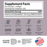 Zahler - Advanced Vitamin D3 5000 IU Softgels (250 Count) Kosher Vegetarian Friendly Vitamin D for Immune Support, Bone, Teeth & Muscle Health - Daily D3 Vitamin Supplement for Adults - Easy Swallow V