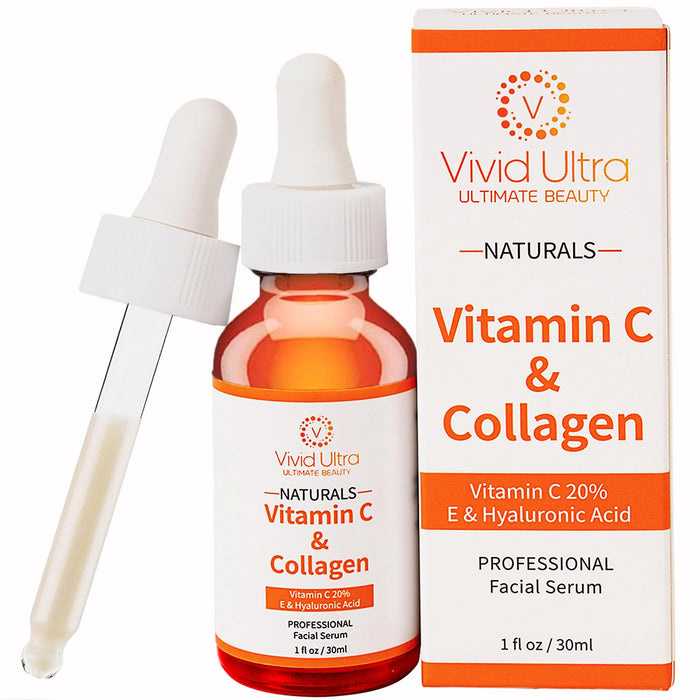 Vivid Ultra Vitamin C Face Serum – Skin Care Serum with Vitamin C, Collagen, Hyaluronic Acid, Green Tea, Vitamin E – for Firming Face & Brightening Dark Spot - Anti Aging Serum, Anti Wrinkle & Acne