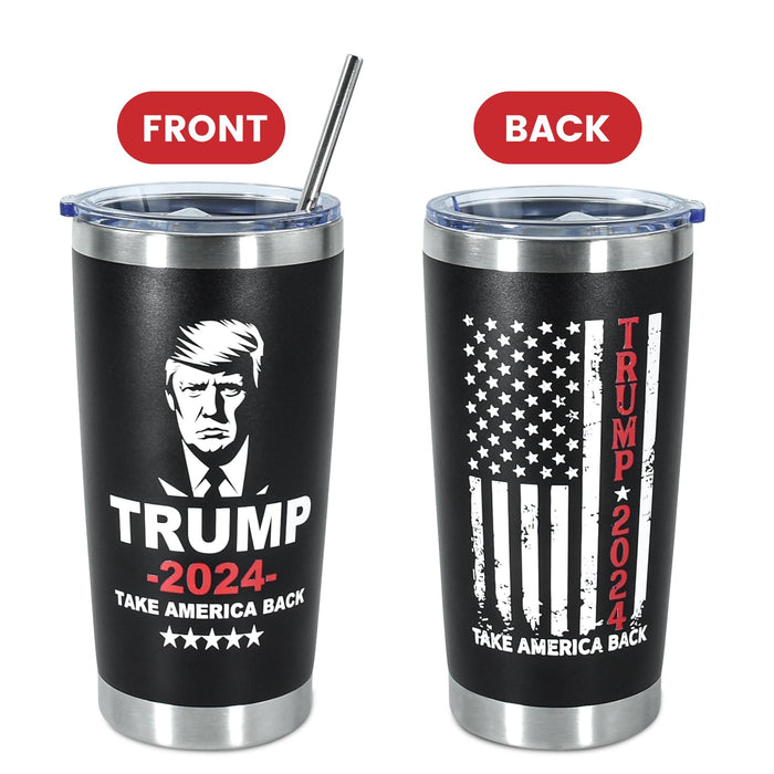 Icesip 20 oz Trump 2024 mug coffee Tumbler with Lid and Straw, Donald Trump Merchandise, 20oz Stainless Steel Travel Coffee Cup, Vacuum Insulated Mug for Hot and Cold Drinks, Black 1pcs