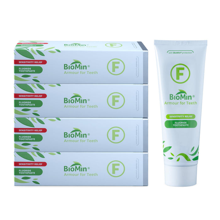 Pack of 4 BioMin F Toothpaste - Helps Strengthen and Protect Enamel, Provide Relief to Sensitive Teeth - Fluoride Toothpaste for Adults and Kids, 75ml - Suitable for Vegans, Not Tested on Animals