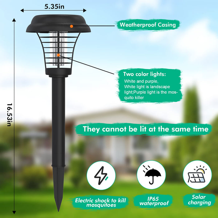 2 Pcs Solar Bug Zapper Outdoor Waterproof LED Solar Mosquito Zapper Outdoor Solar Powered Mosquito Killer Light Lamp for Indoor and Outdoor Use