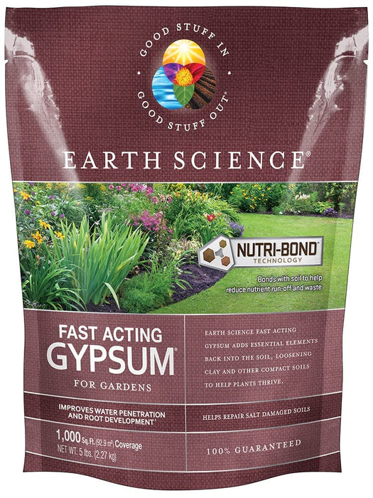 Earth Science Fast Acting Gypsum Granules—5 lb— Soil Conditioner Adds Calcium, Repairs Salt Damage & Root Growth with Nutri-Bond Runoff Reduction Technology
