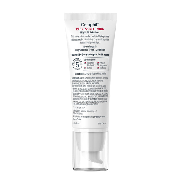 Cetaphil Night Cream, Redness Relieving Night Moisturizer for Face, 1.7 fl oz, For Dry, Redness-Prone Skin, Hypoallergenic, Fragrance Free