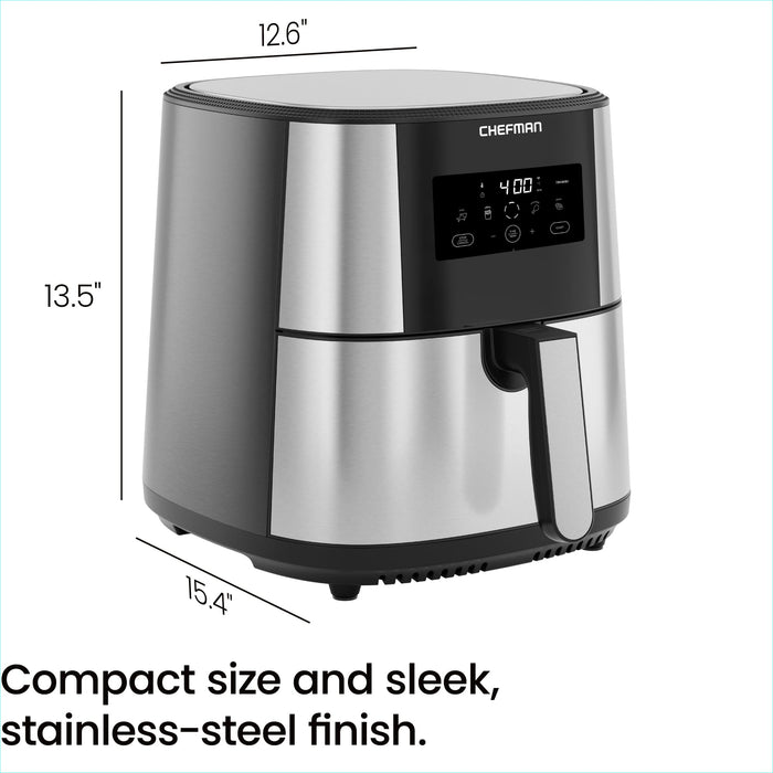 Chefman TurboFry® Touch Air Fryer, XL 8-Qt Family Size, One-Touch Digital Control Presets, French Fries, Chicken, Meat, Fish, Nonstick Dishwasher-Safe Parts, Automatic Shutoff, Stainless Steel