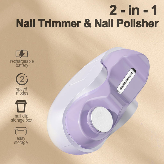 Electric Automatic Nail Clipper and File with USB Rechargeable, Nail Trimmer Nail Polisher 2 in-1, 2 Speed Women Fingernail Manicure Set for Baby Kids Seniors Adults Elderly Nail Care