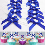 100 Pack Blue Satin Ribbon Twist Tie Bows for Treat Bags, Gift Bags, Bakery Candy Bags and Package Decorating Ribbon Bow, Bowknot for Gifts