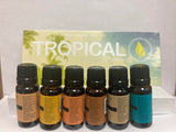 Tropical Gift Set of 6 Premium Grade Fragrance Oils - Coconut Cream, Bay Rum, Pina Colada, Tahitian Vanilla, Ocean Breeze, Pineapple - 10Ml - Scented Oils