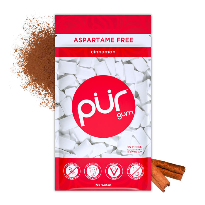 PUR Gum | Aspartame Free Chewing Gum | 100% Xylitol | Natural Cinnamon Flavored Gum, 55 Pieces (Pack of 1)