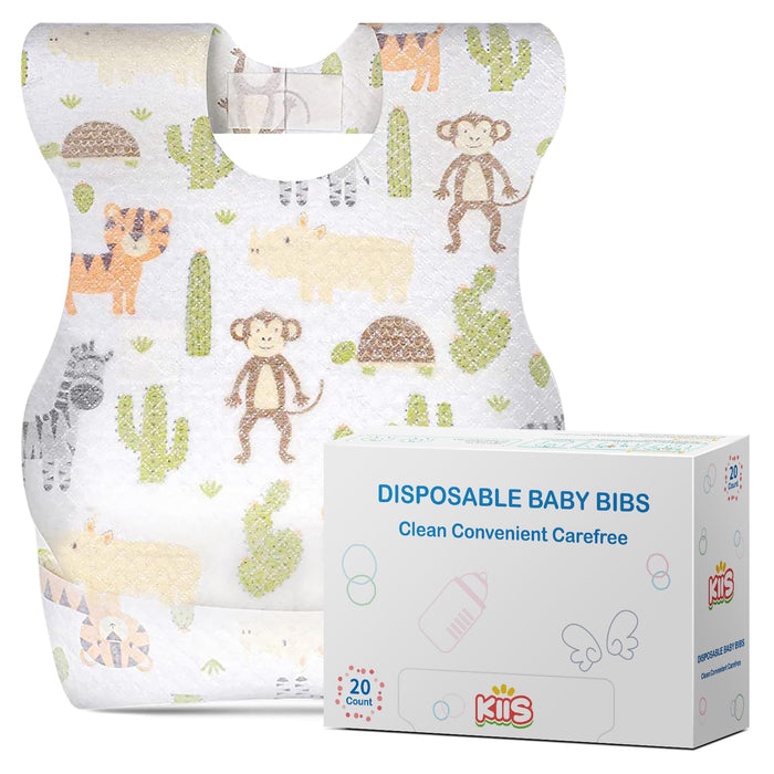 KIIS Disposable Baby Bibs for Baby Boys and Girls - Individually Packaged - Hygienic, Soft and Leakproof (20 PCS / 60 PCS)
