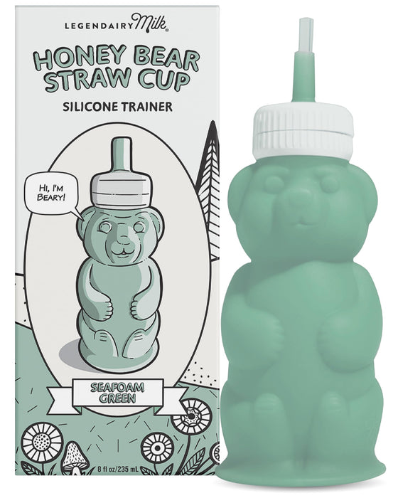 Legendairy Milk Honey Bear Straw Cup for Baby & Toddler, Silicone Squeeze Training Straw Cup, Leak Resistant Baby Sippy Cup with Straw, BPA Free, Dishwasher Safe, Bottle Transition, 8 oz, Green