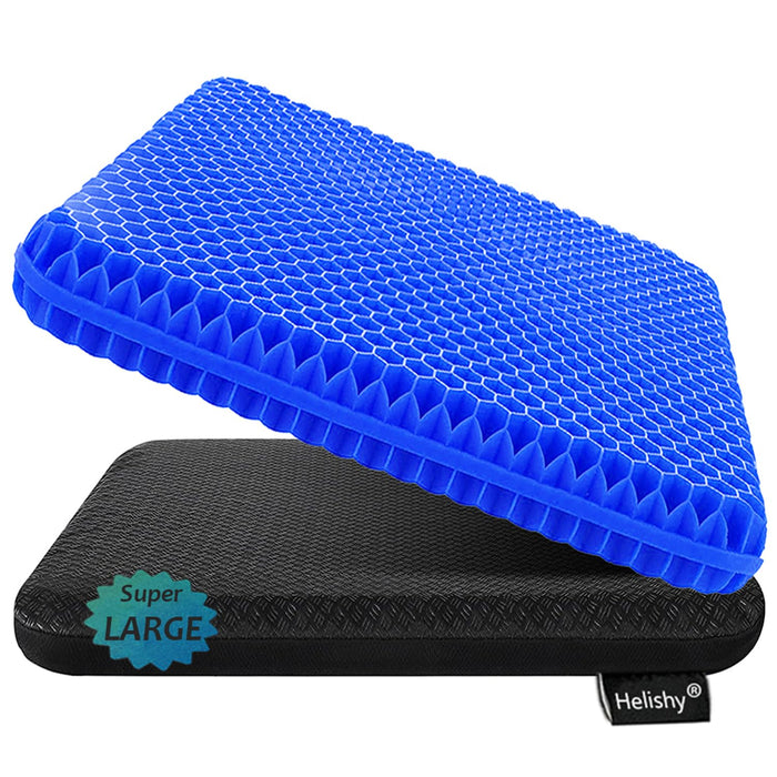 Gel Seat Cushion, Super Large (19x18x1.6inch) Gel Cushion Chair Pads with Non-Slip Cover for Home Office Car Seat Wheelchair, Soft Breathable Honeycomb Seat Cushion for Relieve Hip Pain