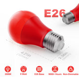 Red Light Bulbs [2 Pack] A19 LED Red Light Bulbs Indoor/Outdoor, Christmas Light Bulbs 9W (60W Equivalent) E26 Base 720LM Porch Light Bulbs, LED Light Bulb for Halloween Christmas Light Bulbs