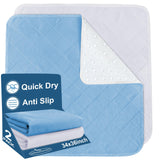 Bed Pads Washable Waterproof 34" x 36", 2 Pack Reusable Chuck Pads Incontinence Underpads Sheet Protector, Pee Pads for Adults, Elderly, Kids, Toddler and Pets, White and Blue