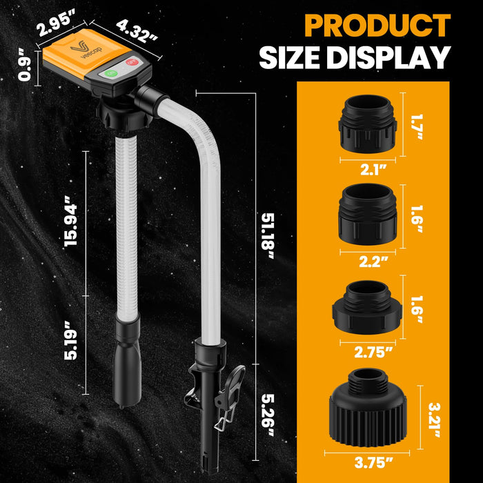 Automatic Electric Fuel Transfer Pump with Auto-Stop, 3.8GPM & 51" Hose & 4 Size Adapters Gas Can Pump with Leak Protection for Gasoline, Diesel, Kerosene, Gifts for Men Dad Him - 2nd Gen Yellow Black