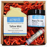 Rare Certified Beef Tallow Skincare Gift Box - 3-Piece with Box - Great for Body, Except Face. For Women and Men by Authentic Body And Soul (Tallow Peppermint Starter Kit)