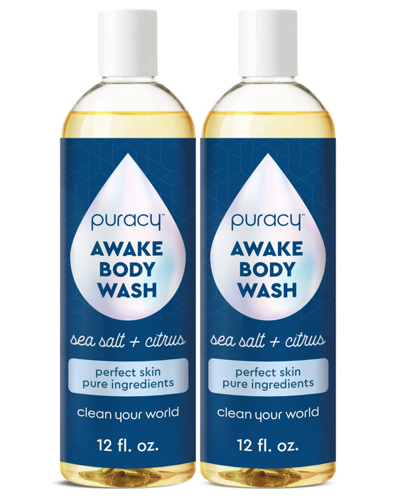 Puracy Body Wash, Natural Body Wash, 98.6% Pure Plant Ingredients, Moisturizing Shower Gel for Everyone, Body Soap for Dry Sensitive Skin. Gently Scented with Citrus & Sea Salt, 12 Oz (2-Pack)