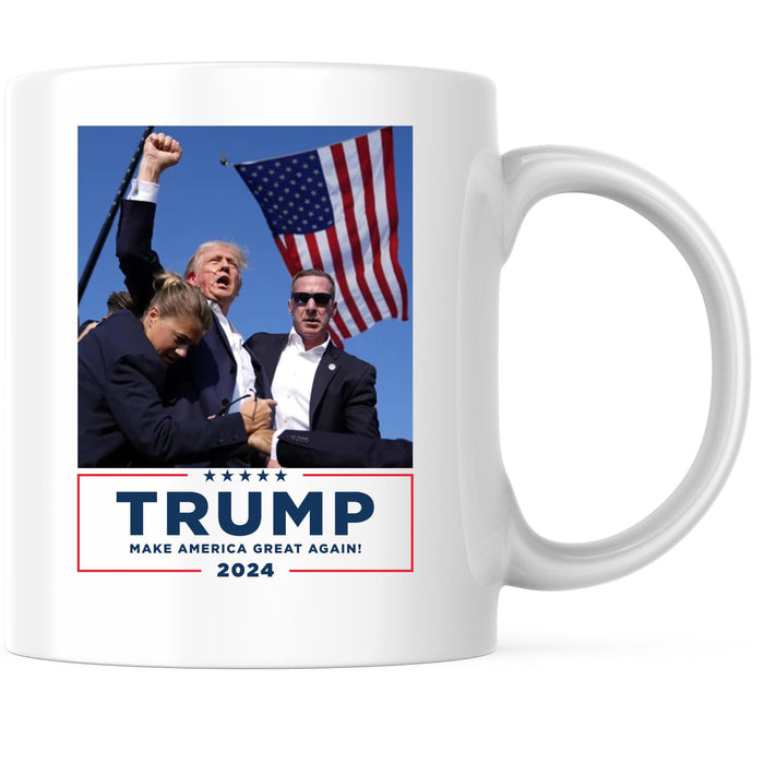 Trump Shot At Coffee Mug - Trump Bloody Ear Fist Pump PA Butler Pennsylvania Rally Failed Assassination Attempt - Trump 2024 - 11 Ounce Coffee Cup - Dishwasher and Microwave Safe - TRUMP15