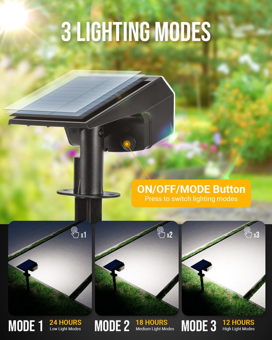 COOZAMING Solar Spot Lights Outdoor Waterproof IP65, 63 LED 3 Lighting Modes Landscape Lights Illuminate Yard Garden House Garage for Christmas Outside-2 Pack