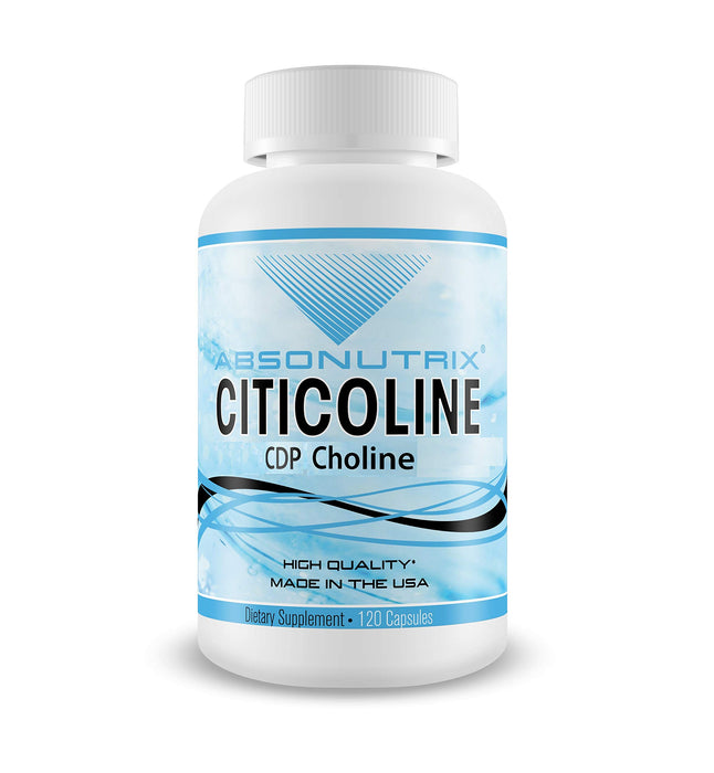 Absonutrix Citicoline CDP Choline 530mg, Nootropic Supplement, GMP Certified, Third-Party Tested, Easy to Swallow, 120 Veg caps, Improves Cognitive Skills, Supports Memory, Non-GMO, Made in USA