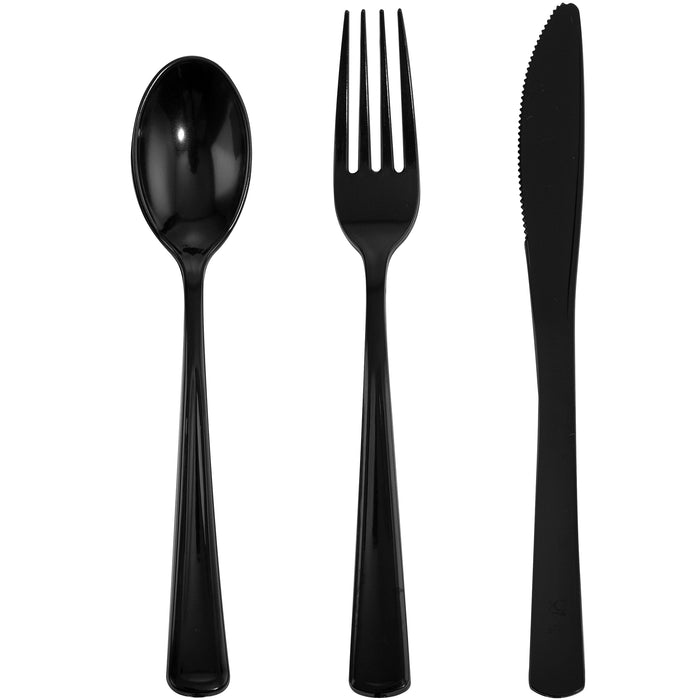 WDF 180 Pieces Black Silverware Cutlery Disposable Plastic - Plastic Flatware Set 60 Forks, 60 Knives and 60 Spoons - Heavy Duty Black Plastic Cutlery - Black Utensils for Party, Wedding,Birthday