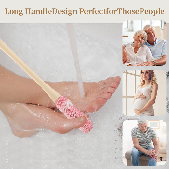 2 Pack Toe Cleaning Brush, 15.7" Foot Scrubber for Shower, Silicone Toe Gap Cleaning Brush Long Handle for Seniors,Elderly, Men and Women